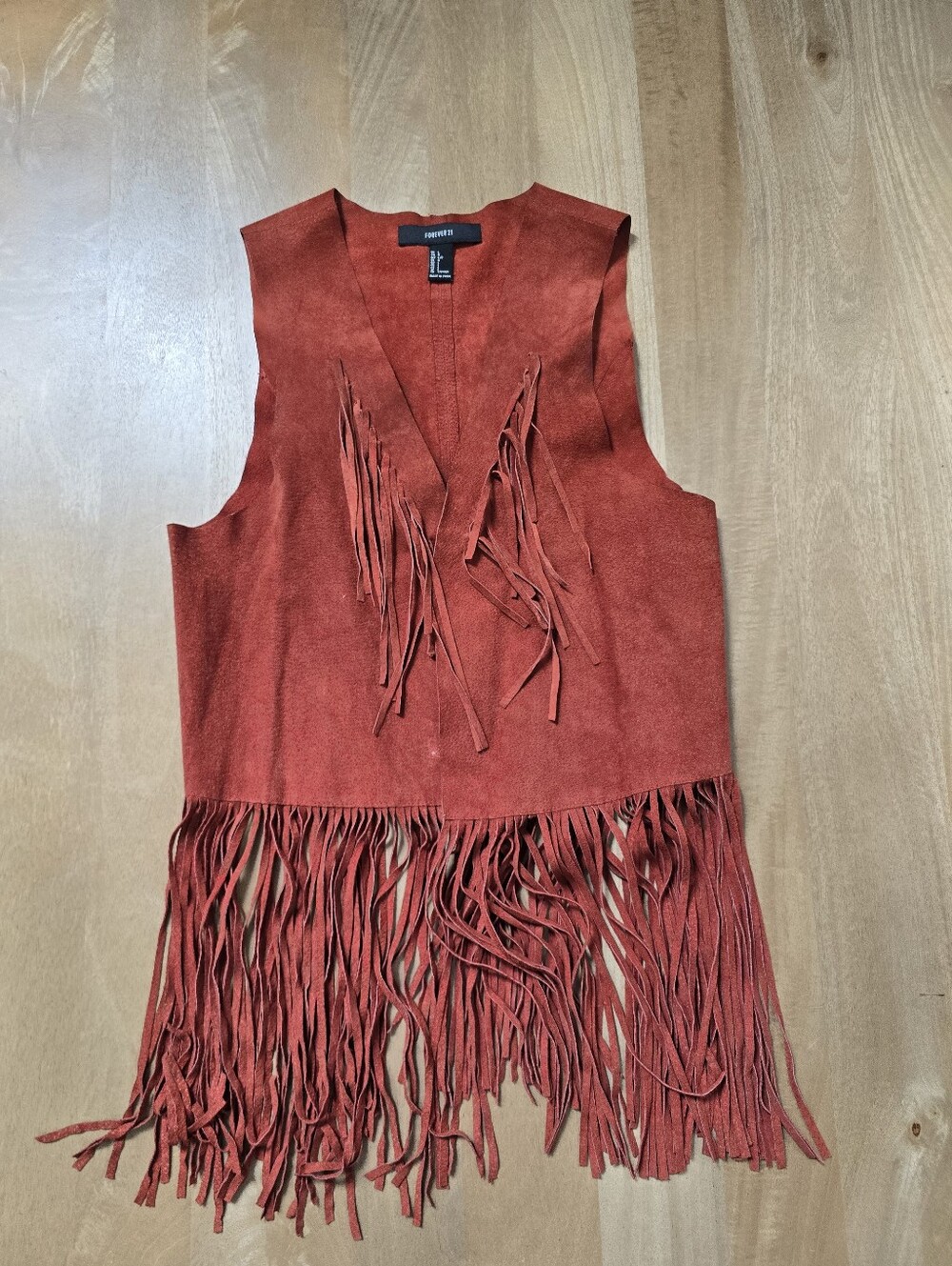 Forever 21 Genuine Suede Fringe Vest - Burnt Orange Western Boho - Size L - Picture 9 of 12
